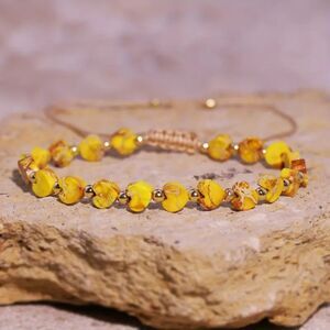 Natural Yellow Heart Jasper Gemstone Beaded Bracelet Handmade Adjustable Boho